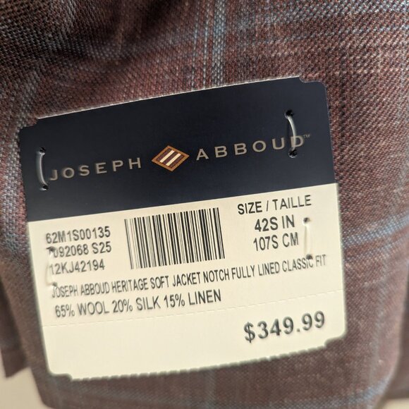 Men's Joseph Abboud Wine Plaid Blazer Size 42S - NWT - Picture 3 of 6